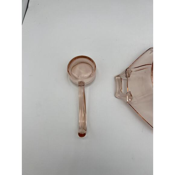 Vintage Imperial Pink Depression Glass Open Handled Molly Serving Bowl & Laddle - Picture 4 of 9